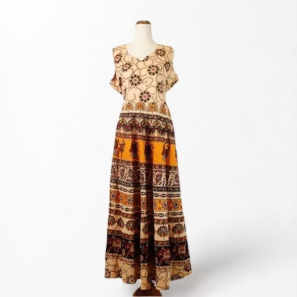 Boho Sleeveless Long Dress size One Size Multicolour Trendy Summer 100% Cotton - Picture 1 of 6